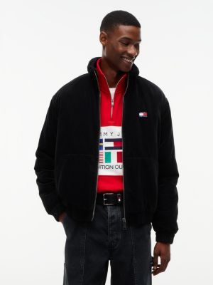 black washed corduroy zip-thru jacket for men tommy jeans