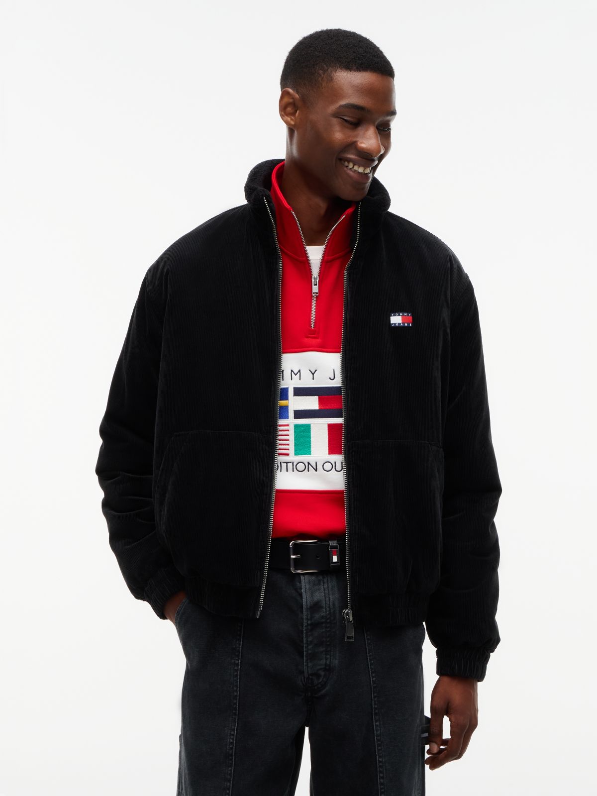 Washed Corduroy Zip-Thru Jacket — Black