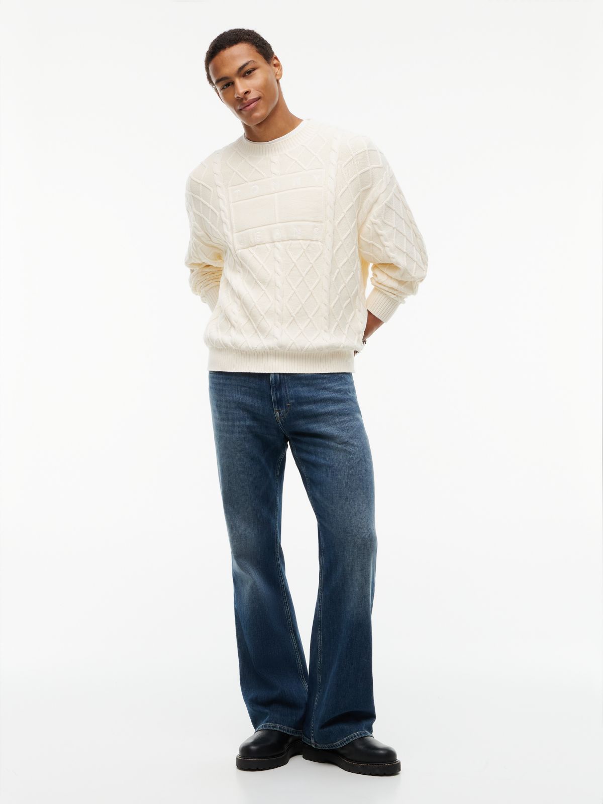 Diamond Cable Knit Relaxed Jumper — Beige