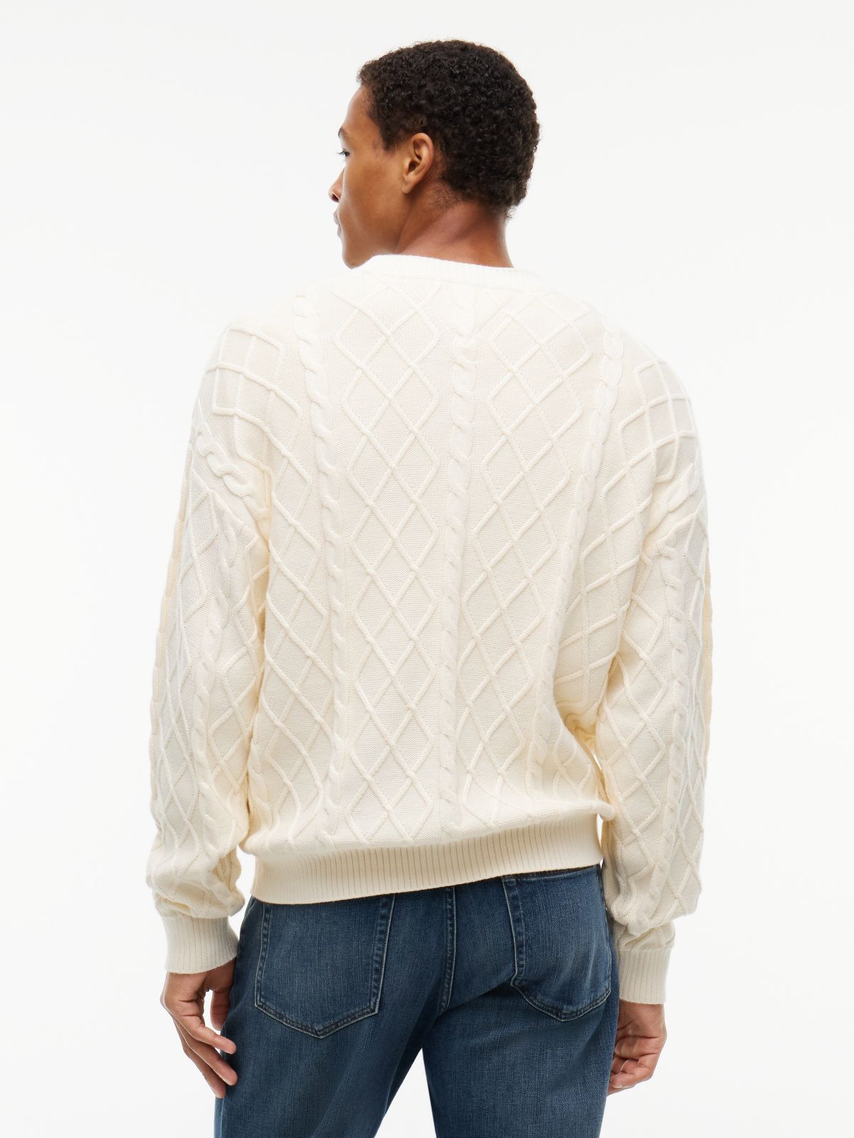 Diamond Cable Knit Relaxed Jumper — Beige