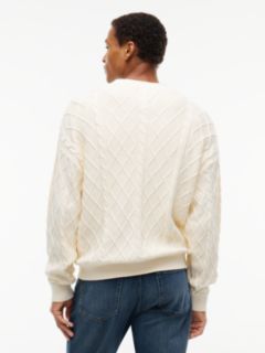 Diamond Cable Knit Relaxed Jumper — Beige 4