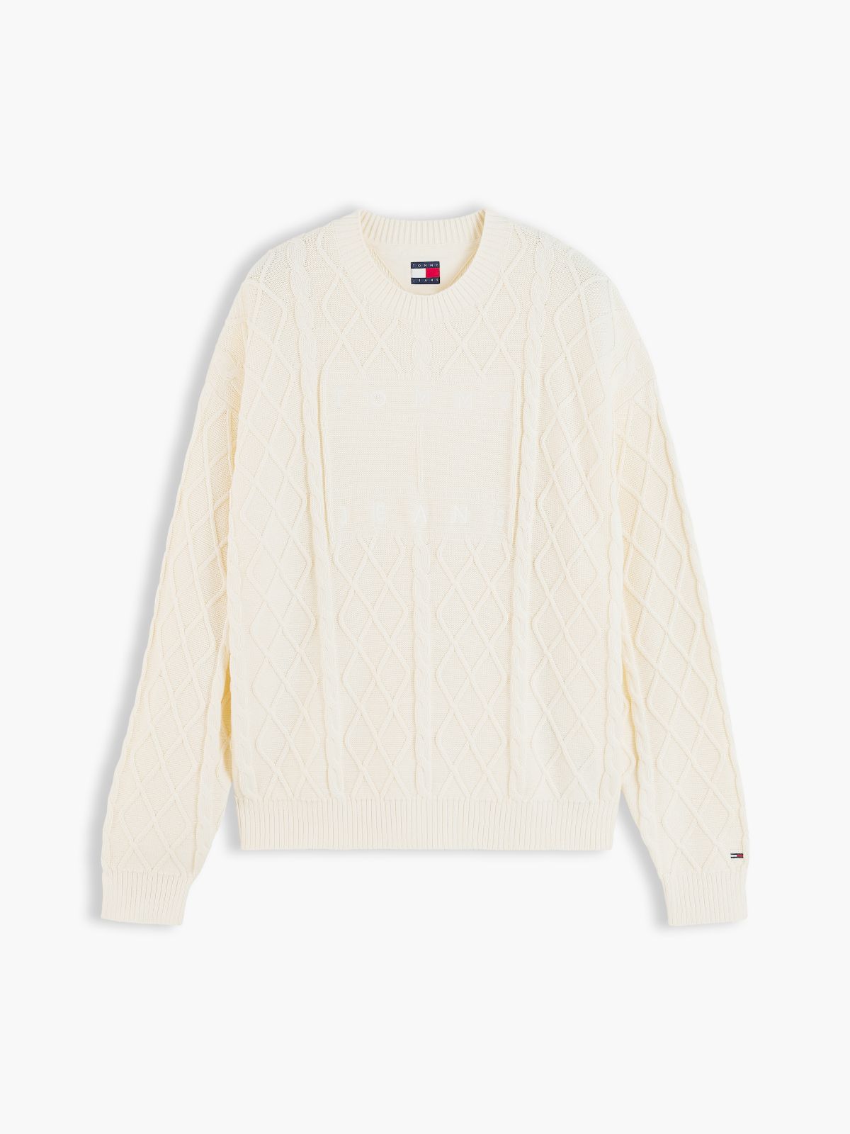 Diamond Cable Knit Relaxed Jumper — Beige