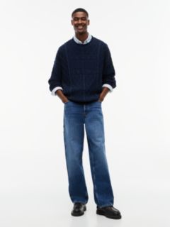 Diamond Cable Knit Relaxed Jumper — Blue 2