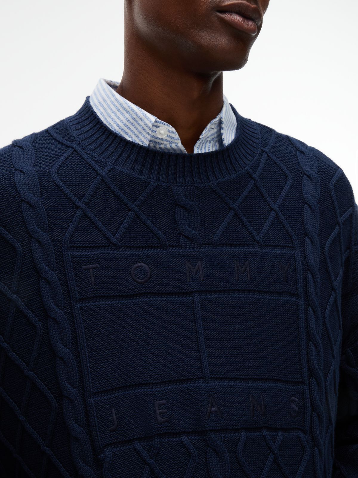 Diamond Cable Knit Relaxed Jumper — Blue