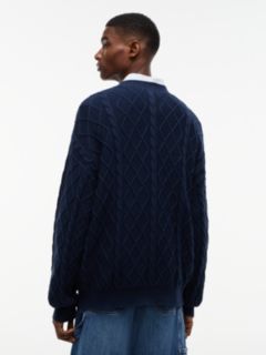 Diamond Cable Knit Relaxed Jumper — Blue 4