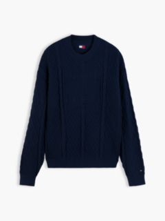 Diamond Cable Knit Relaxed Jumper — Blue 5