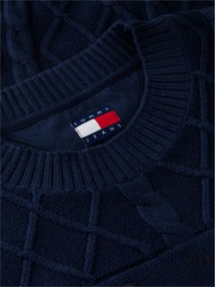 Diamond Cable Knit Relaxed Jumper — Blue 6