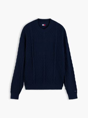 blue diamond cable knit relaxed jumper for men tommy jeans