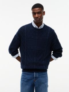 Diamond Cable Knit Relaxed Jumper — Blue 1