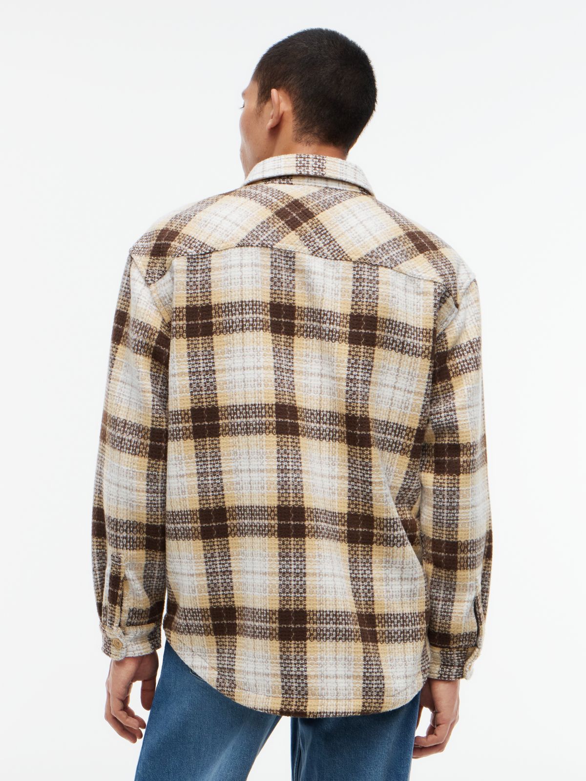Tartan Check Oversized Overshirt — Beige