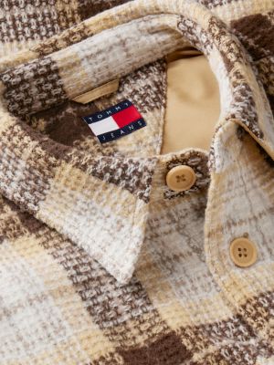 beige tartan check oversized overshirt for men tommy jeans
