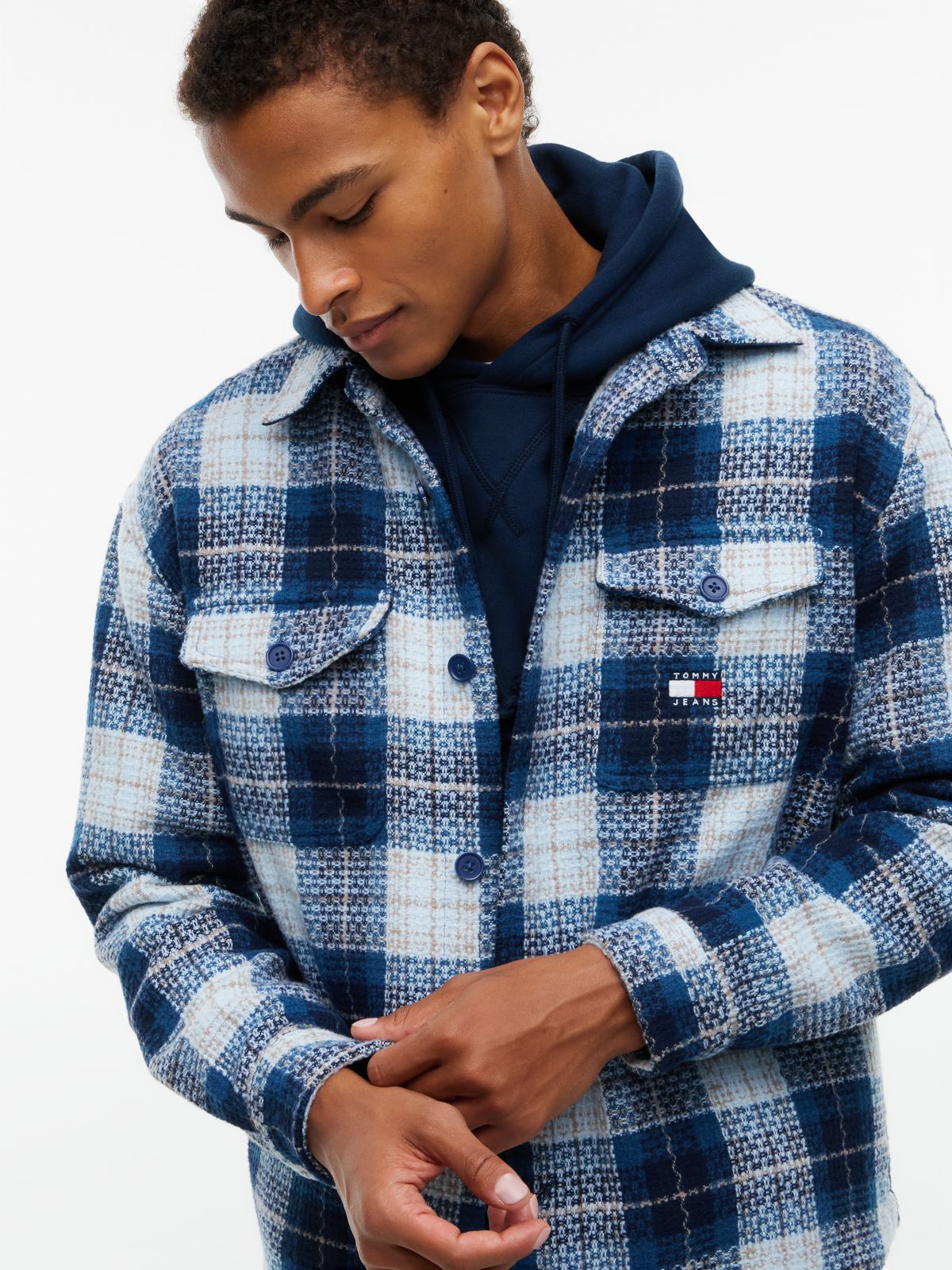 Tartan Check Oversized Overshirt — Blue