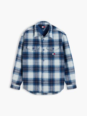 blue tartan check oversized overshirt for men tommy jeans