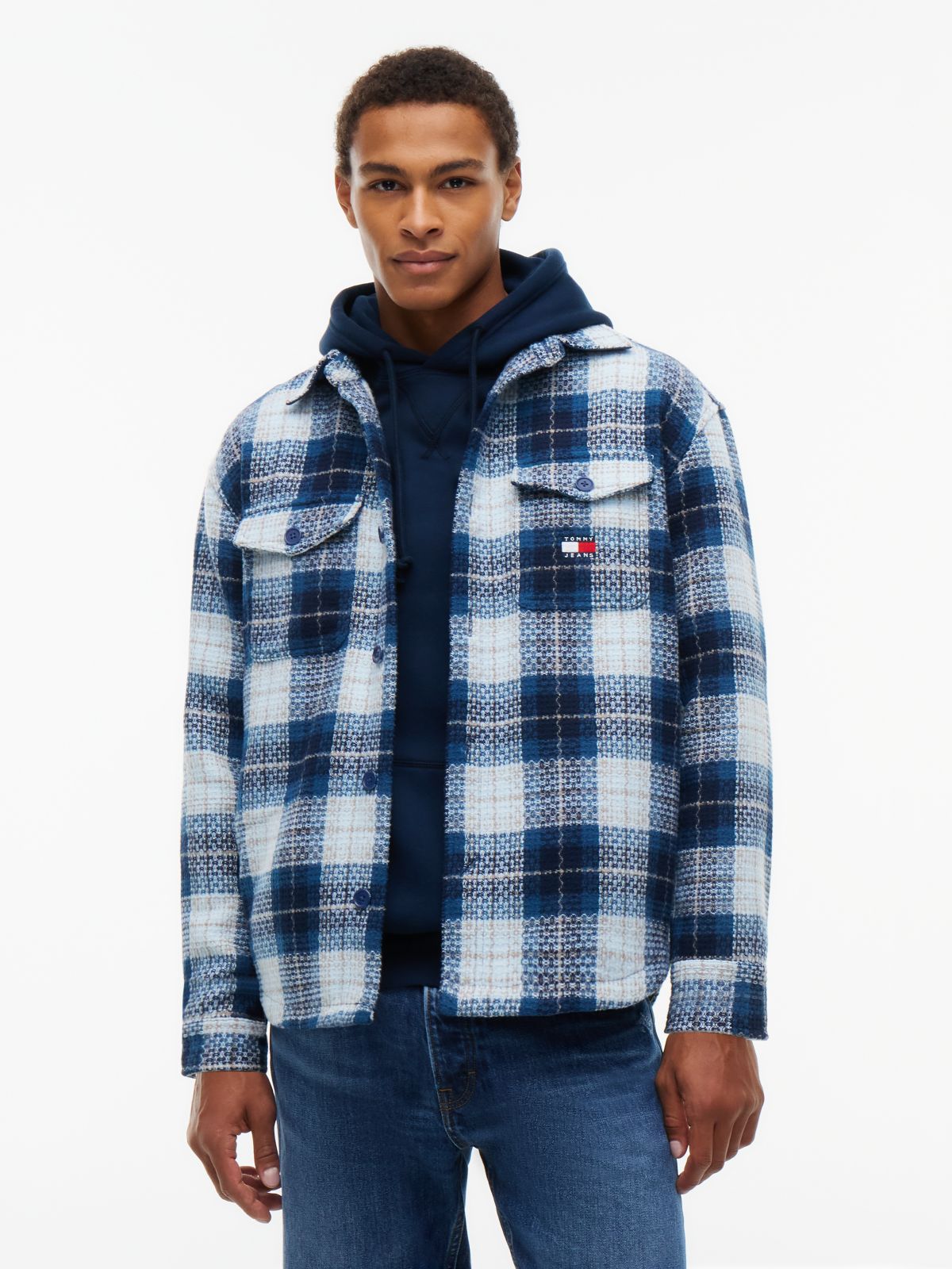 Tartan Check Oversized Overshirt — Blue