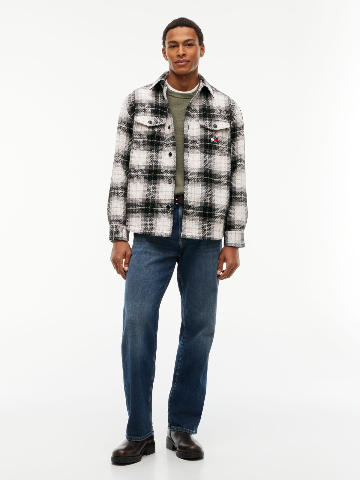 Tartan Check Oversized Overshirt — Black