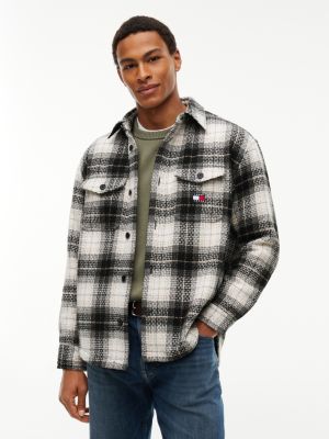 black koszula wierzchnia oversize w szkocką kratę dla mężczyźni - tommy jeans