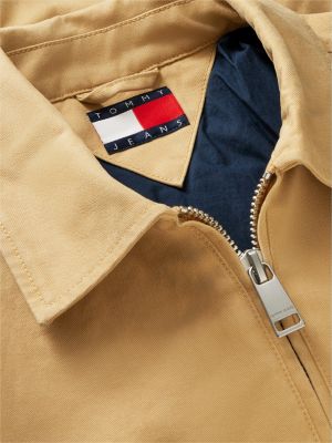 beige peached twill harrington jacket for men tommy jeans
