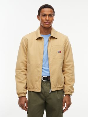beige peached twill harrington jacket for men tommy jeans