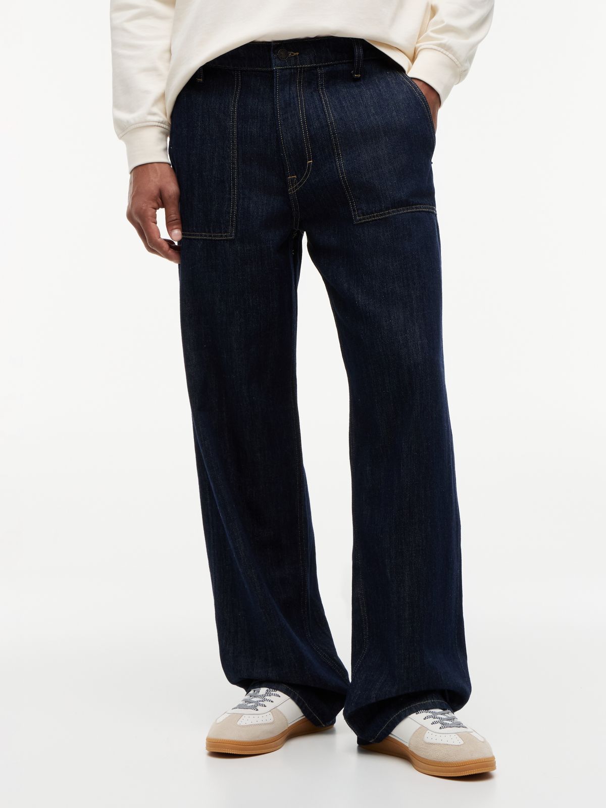 Jaimie Loose Straight Utility Jeans — Blue