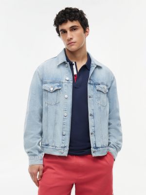 denim ryan vintage-truckerjacke aus denim mit color block für herren - tommy jeans