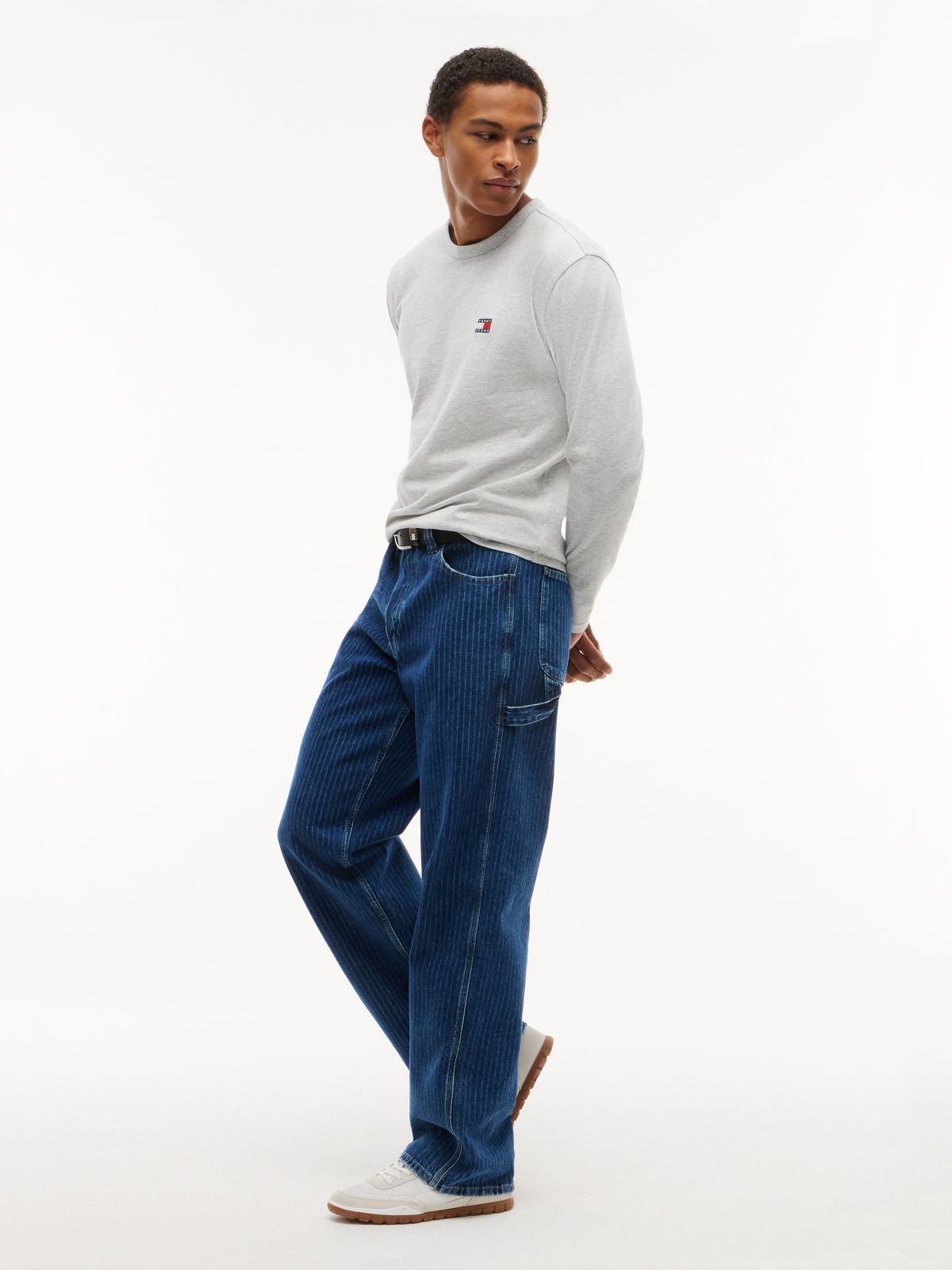 Jaimie Loose Straight Pinstripe Carpenter Jeans — Denim