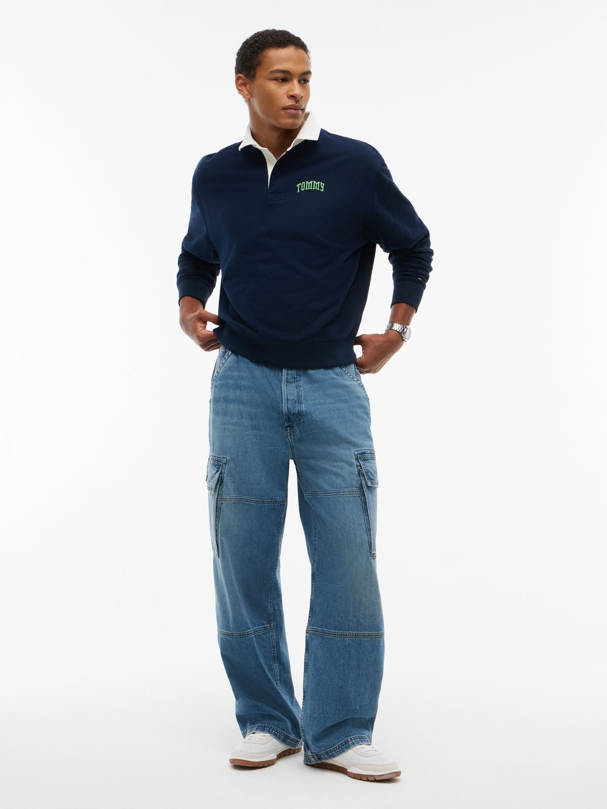 Theo Loose Faded Cargo Jeans — Denim