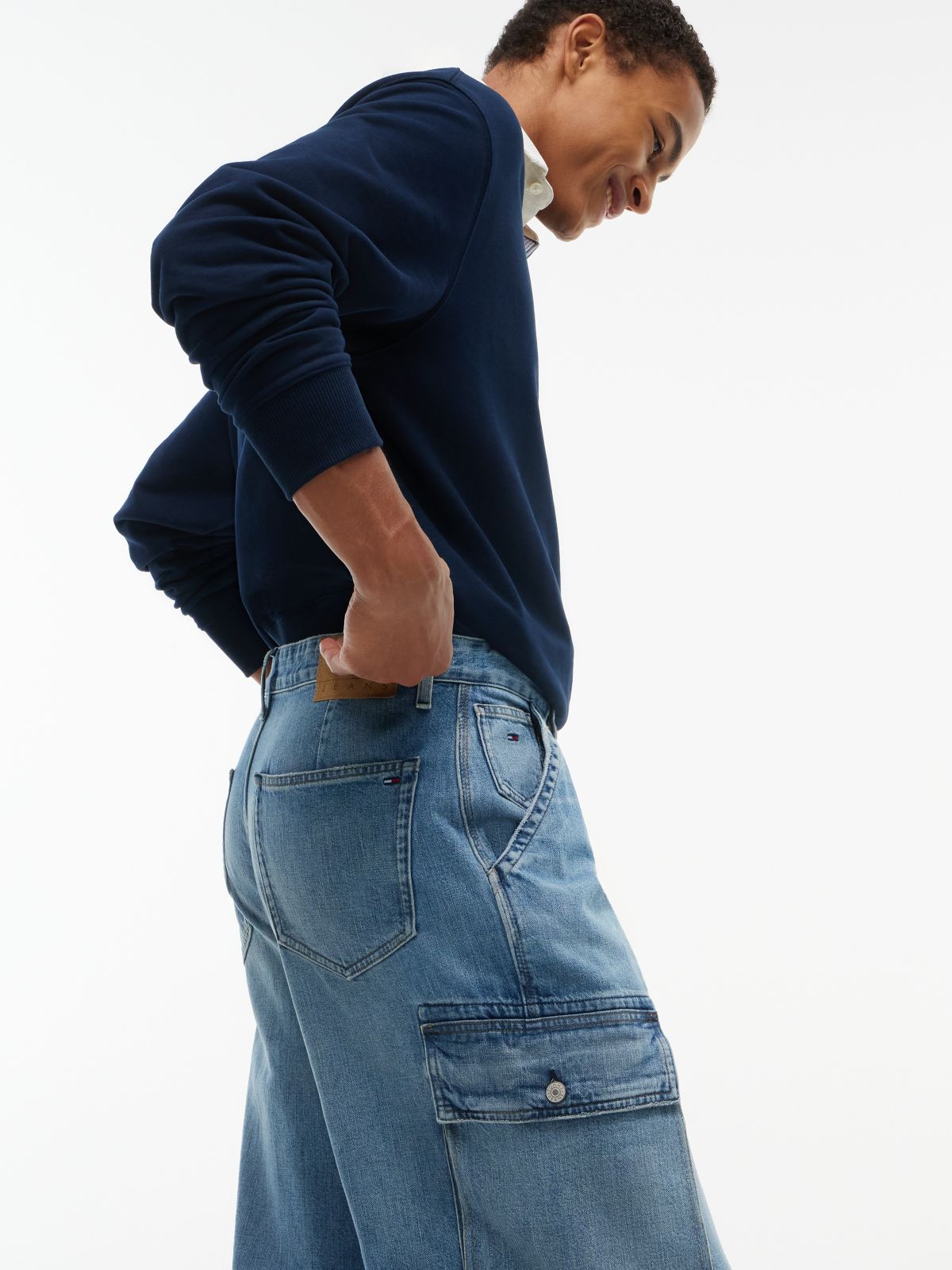 Theo Loose Faded Cargo Jeans — Denim