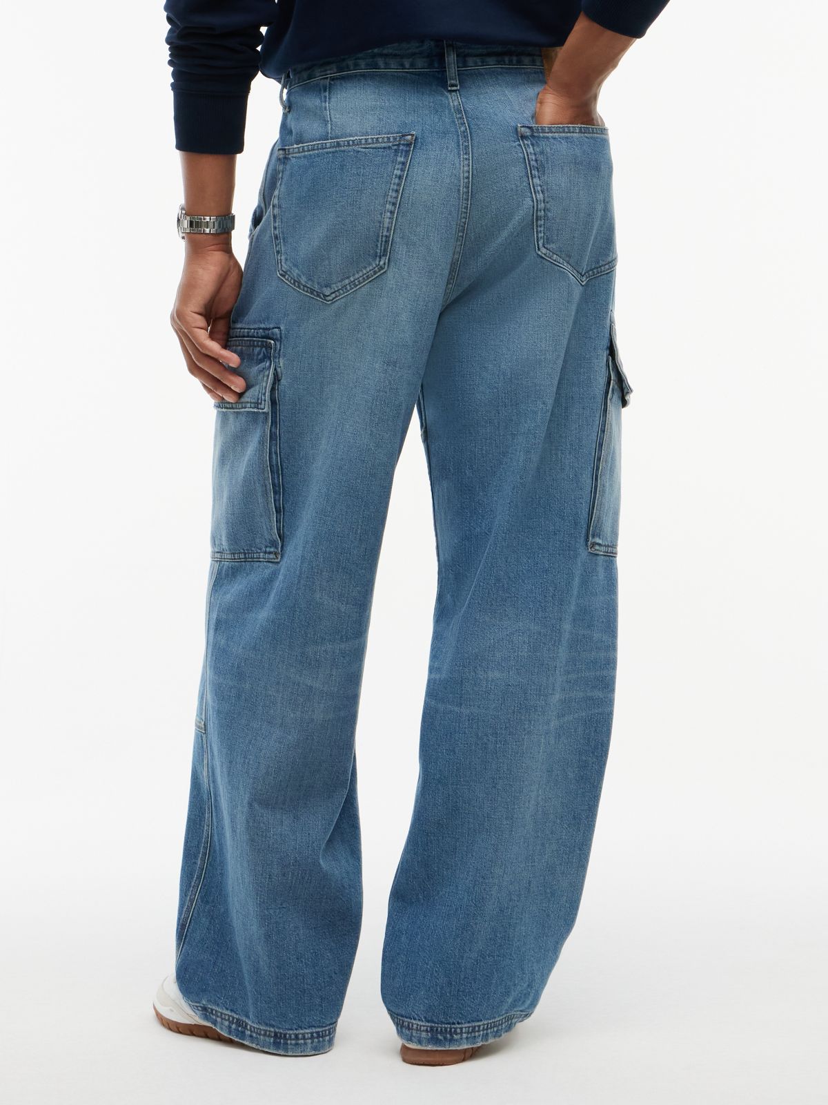Theo Loose Faded Cargo Jeans — Denim