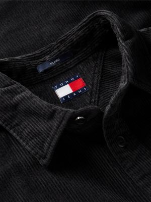 black relaxed fit patch pocket corduroy shirt for men tommy jeans