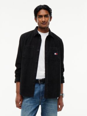 black relaxed fit patch pocket corduroy shirt for men tommy jeans