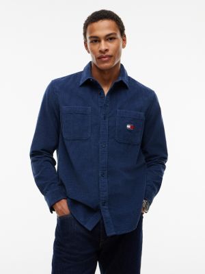 blue relaxed fit patch pocket corduroy shirt for men tommy jeans