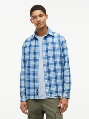 chemise coupe standard à carreaux en dobby blue pour hommes tommy jeans