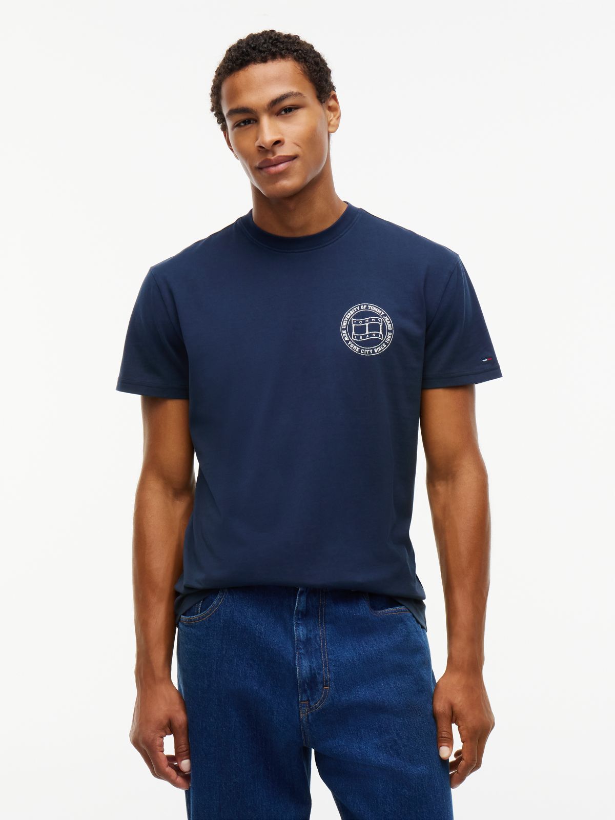 Wavy Flag Back Logo Jersey T-Shirt — Blue