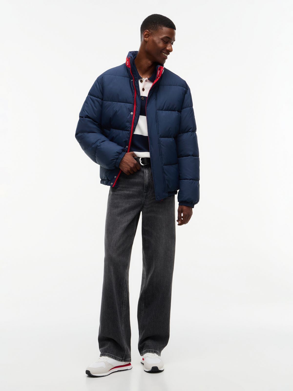 Colour-Blocked Relaxed Ripstop Puffer Jacket — Blue