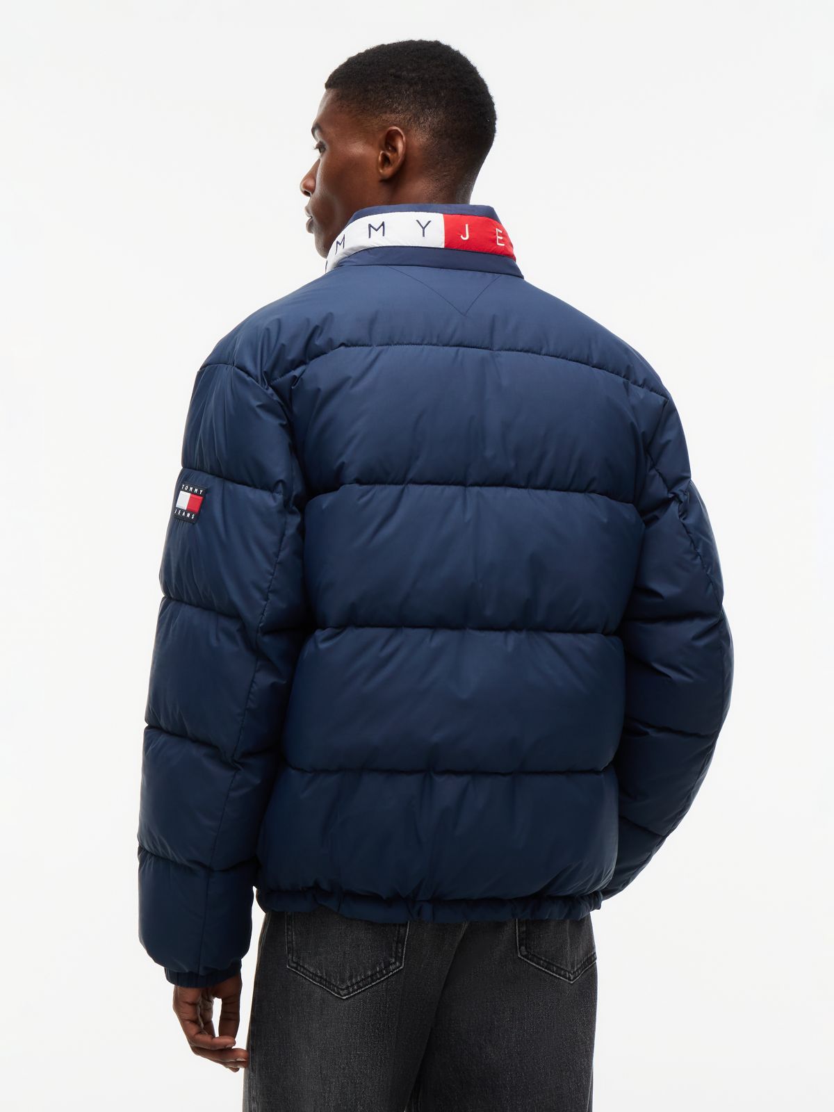 Colour-Blocked Relaxed Ripstop Puffer Jacket — Blue