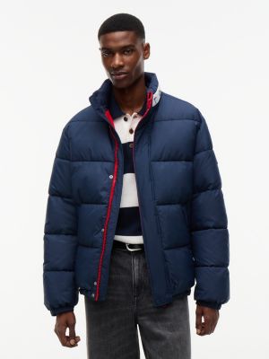 blue colour-blocked relaxed ripstop puffer jacket for men tommy jeans