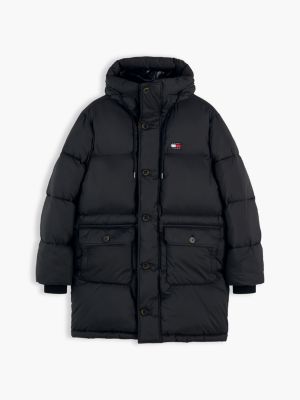 parka décontractée rembourrée à capuche noir pour hommes tommy jeans