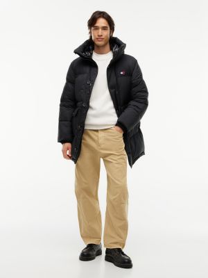 black relaxed padded hooded parka for men tommy jeans