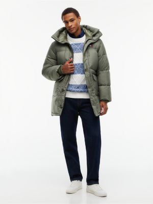 green relaxed padded hooded parka for men tommy jeans