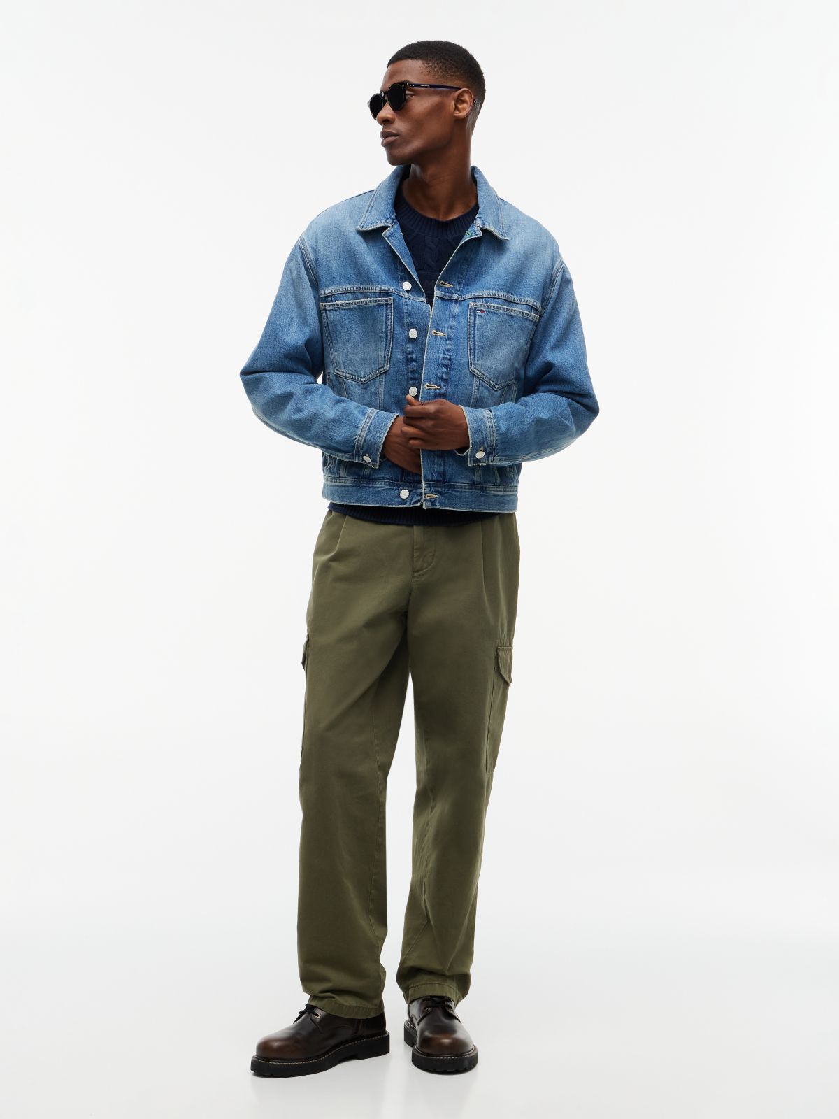 Flag Badge Denim Trucker Jacket — Blue