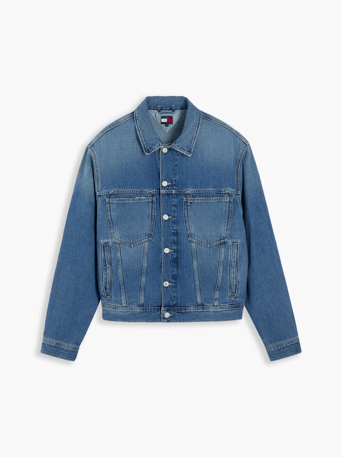 Flag Badge Denim Trucker Jacket — Blue