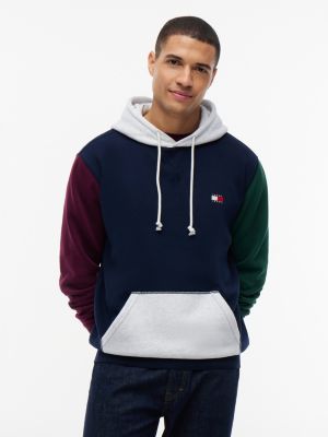 blue color-block-hoodie aus fleece mit tommy-badge für herren - tommy jeans