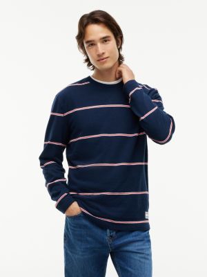 camiseta de manga larga en punto de rayas blue de hombres tommy jeans
