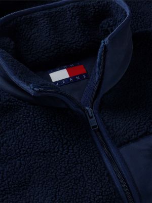 blauw teddy fleece jack met gemengde texturen voor heren - tommy jeans