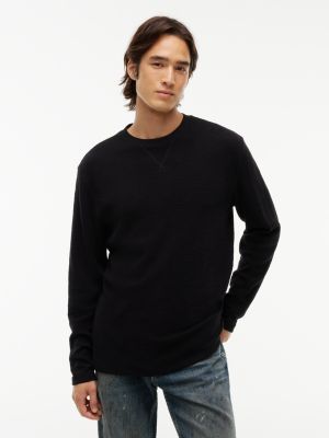 black logo waffle knit long sleeve t-shirt for men tommy jeans