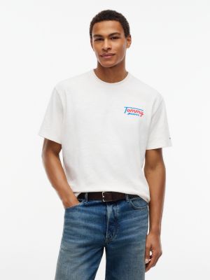camiseta amplia de punto con logo gráfico white de hombres tommy jeans