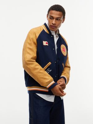 blue wavy flag canvas varsity jacket for men tommy jeans