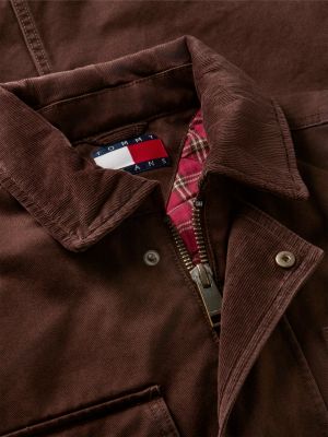 braun relaxed fit utility-jacke mit kontrast-kragen für herren - tommy jeans