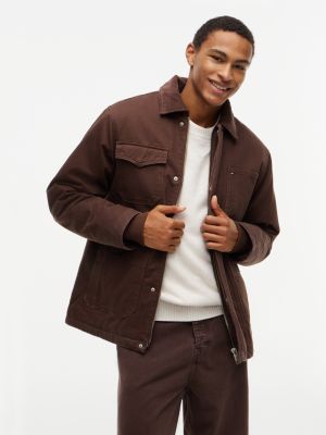 brown relaxed fit utility-jacke mit kontrast-kragen für herren - tommy jeans