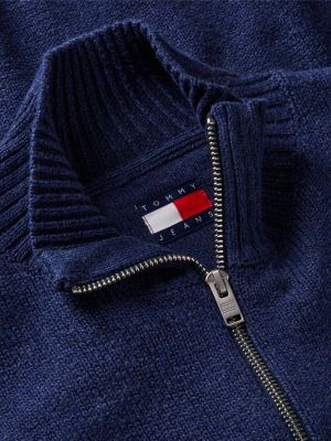blue heritage logo mélange zip-thru jumper for men tommy jeans